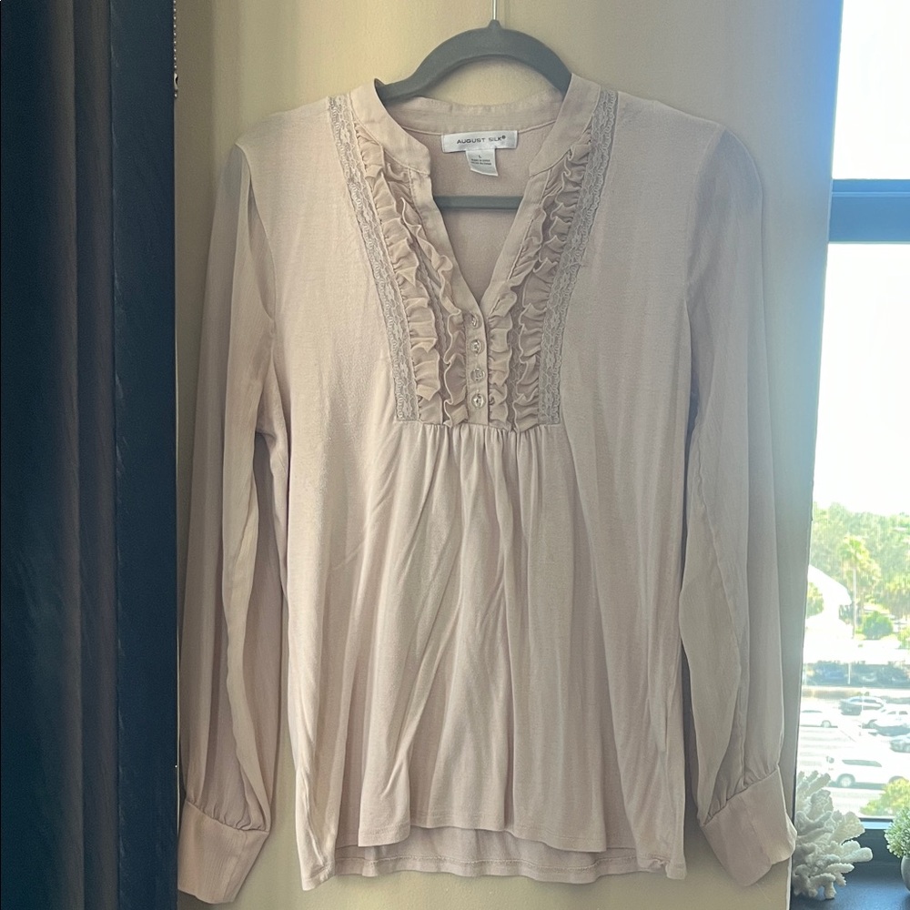 August Silk Beige Ruffled Blouse